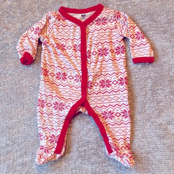 Hudson Baby 3–6M Fair Isle Footie Pajamas Red Cream Snowflake Print - Picture 1 of 3